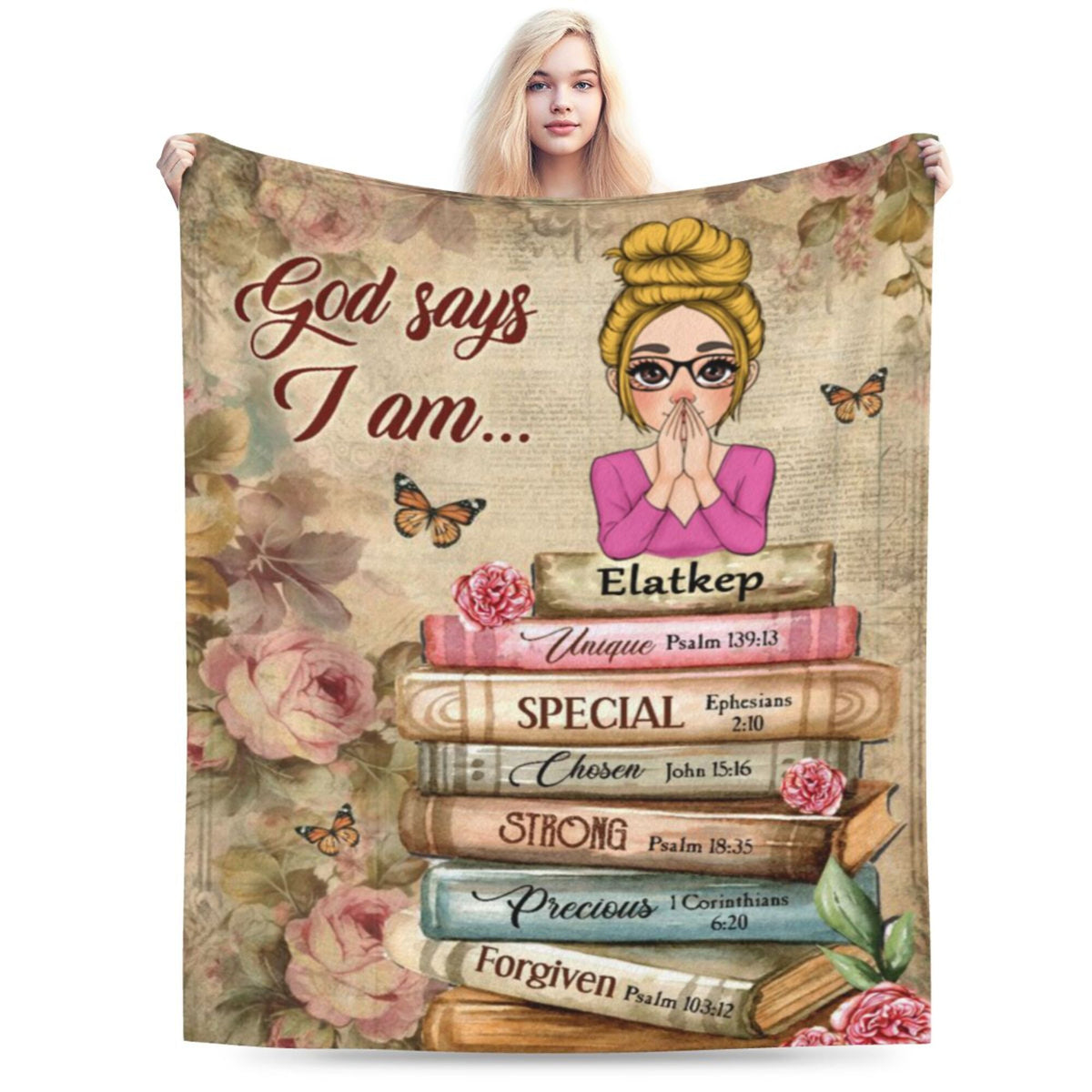 God Says I Am With Books Flowers - Personalized Blanket