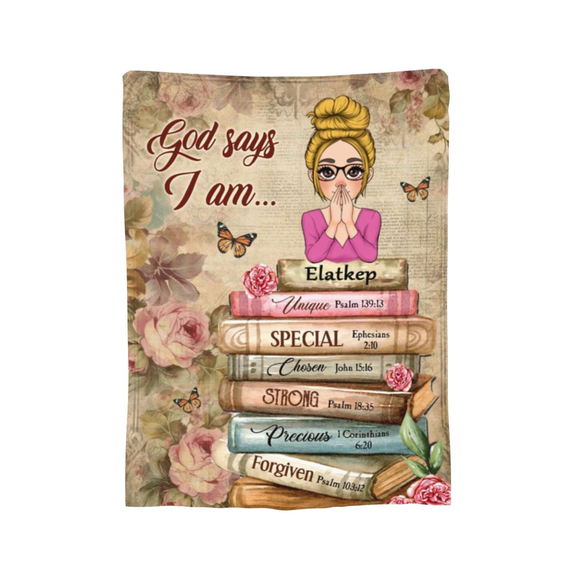 God Says I Am With Books Flowers - Personalized Blanket