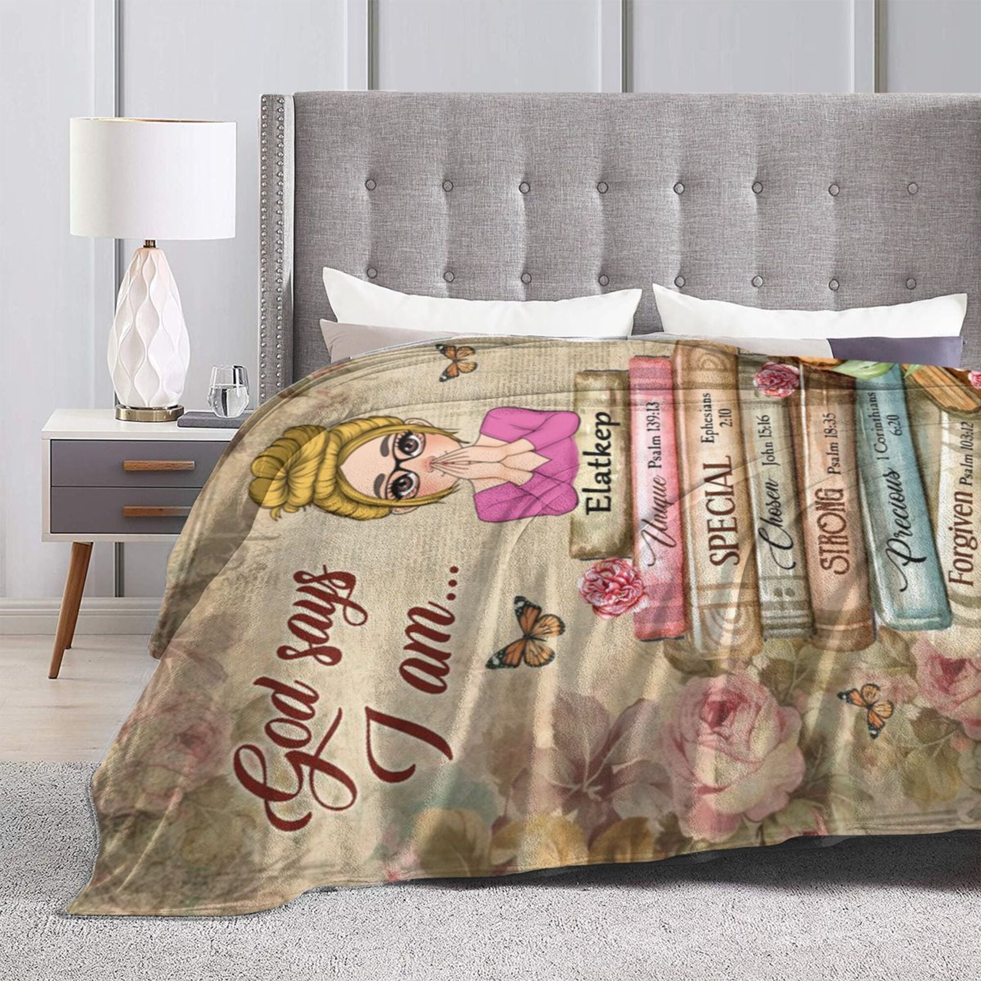 God Says I Am With Books Flowers - Personalized Blanket