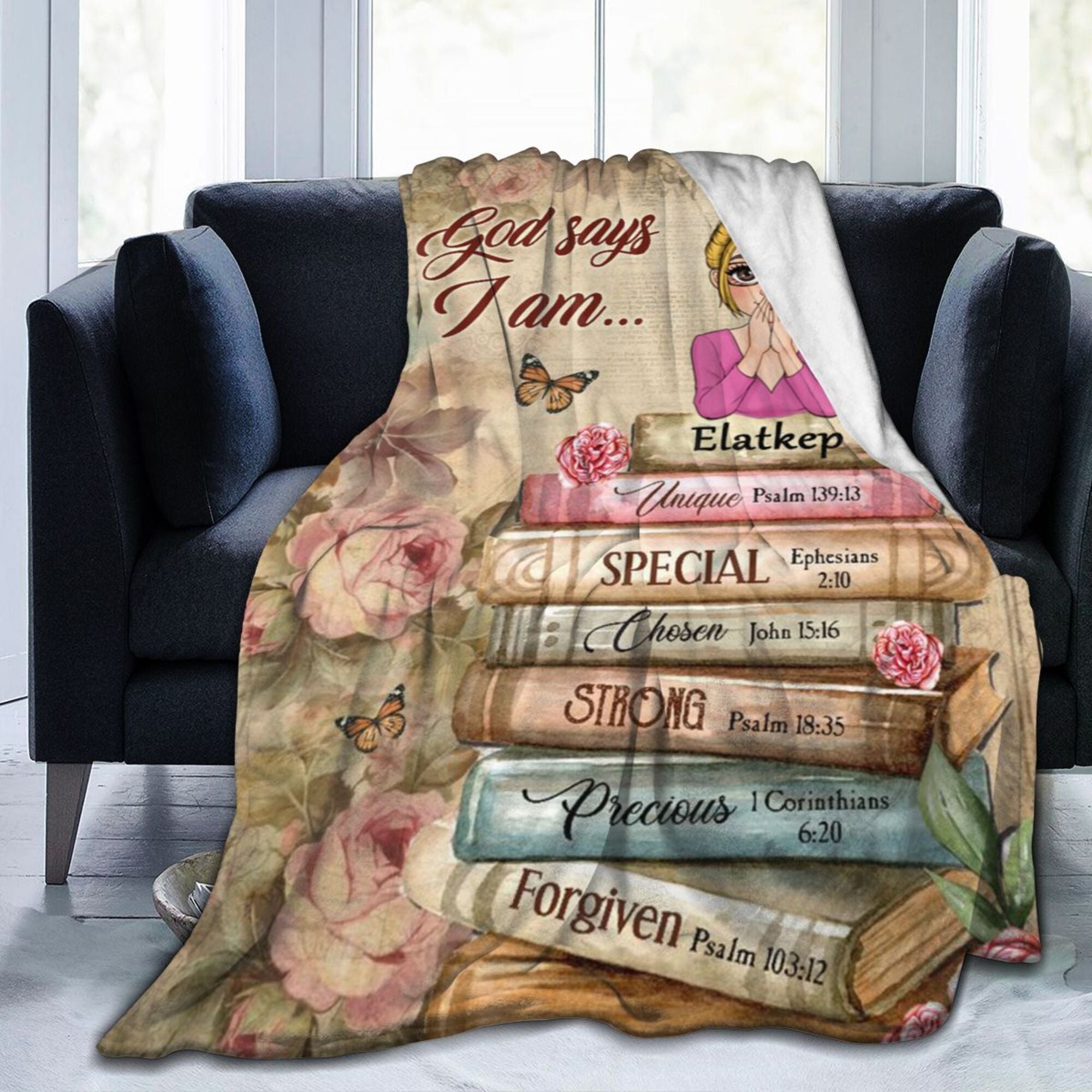 God Says I Am With Books Flowers - Personalized Blanket