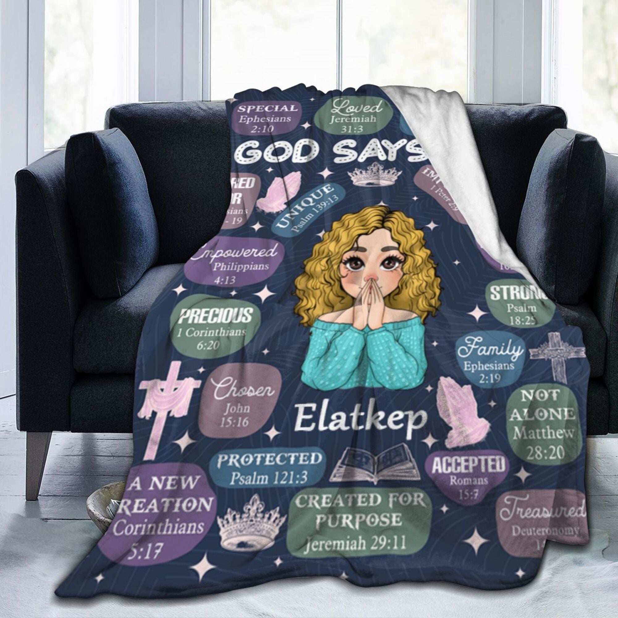 God Says I Am Dark Blue - Personalized Blanket