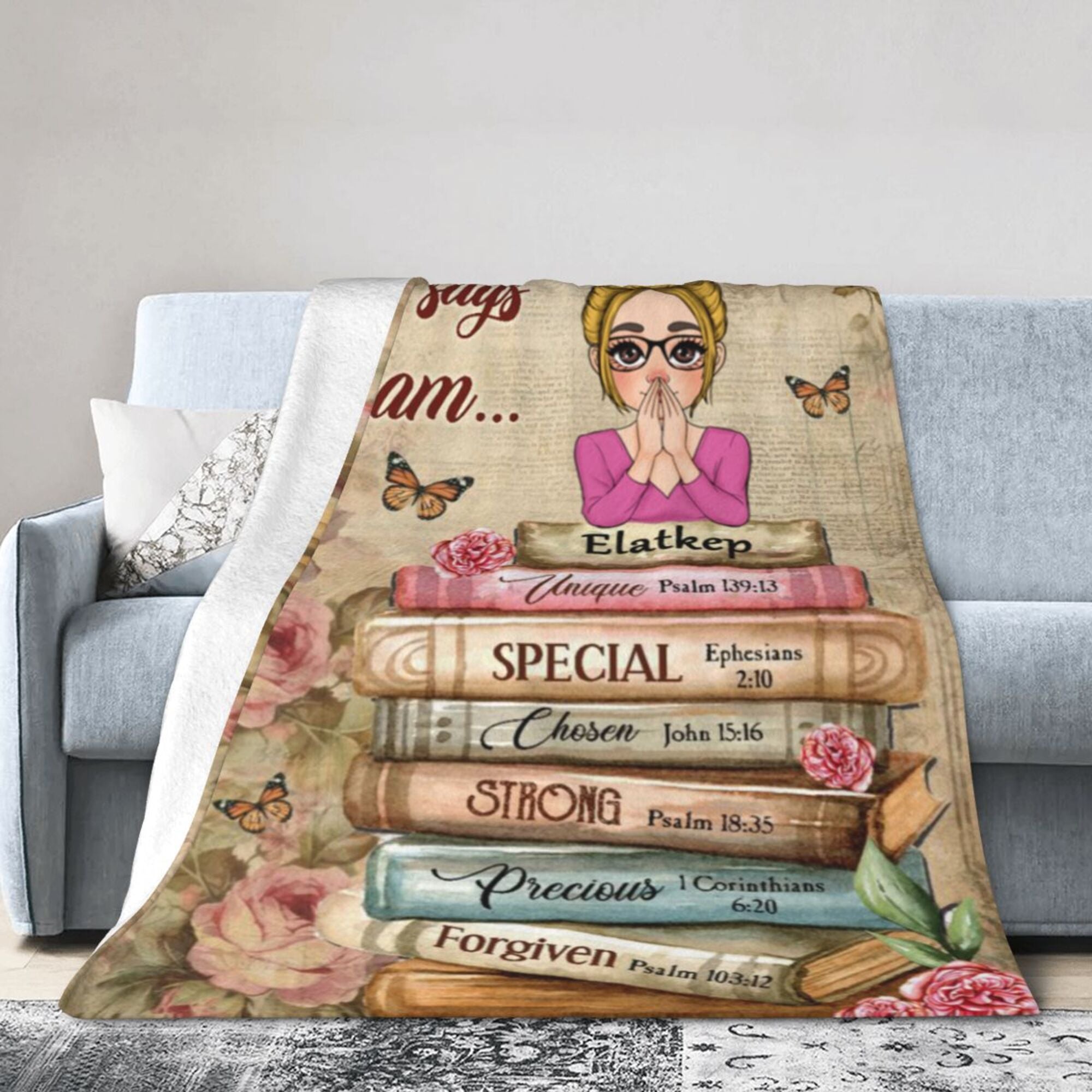 God Says I Am With Books Flowers - Personalized Blanket